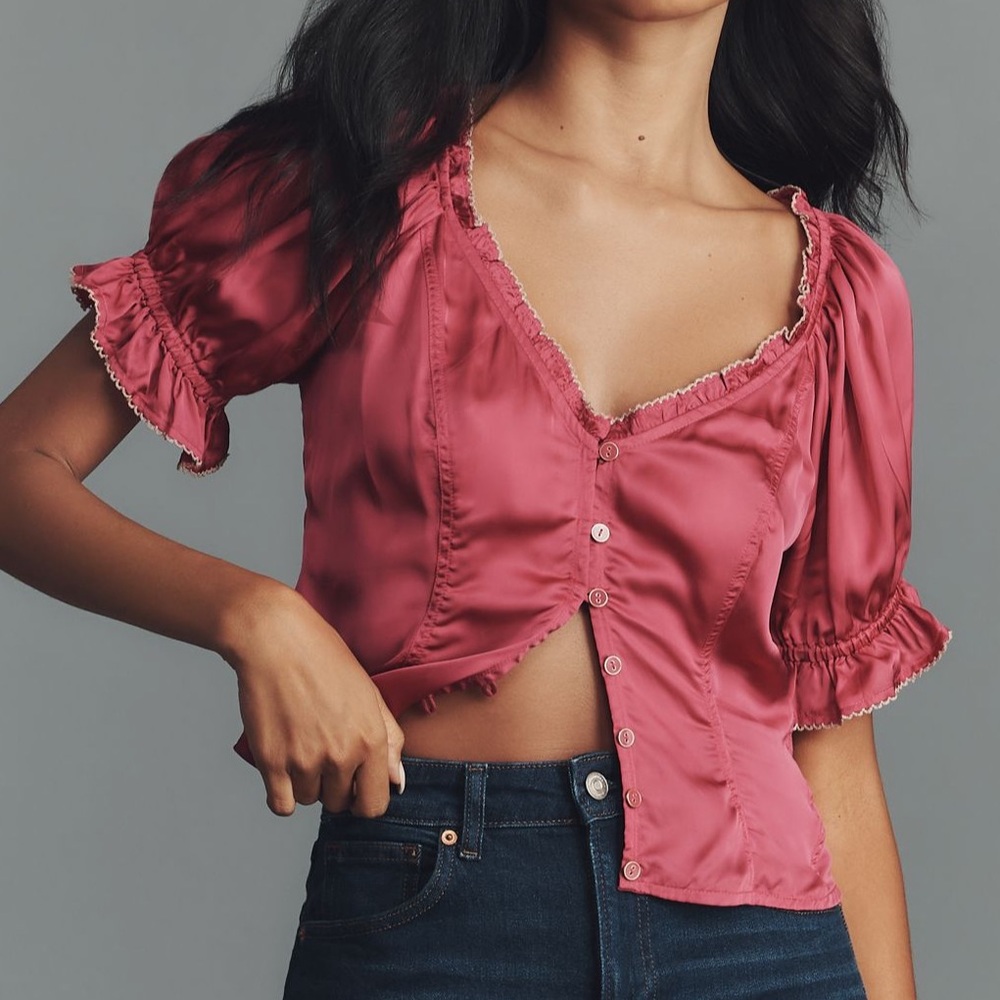 Anthropologie Pink Ruffled Blouse